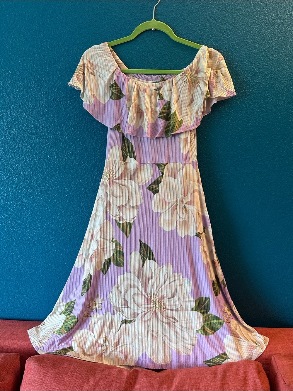 Farm Rio Lavender Floral Off-Shoulder Dress